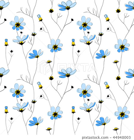 Blue flowers seamless pattern on white background 44948003