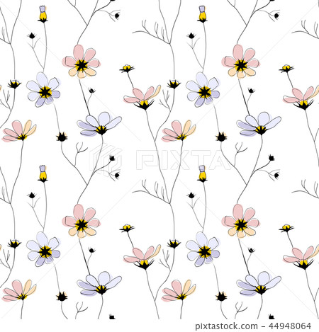 Delicate flowers seamless pattern on white - Stock Illustration ...