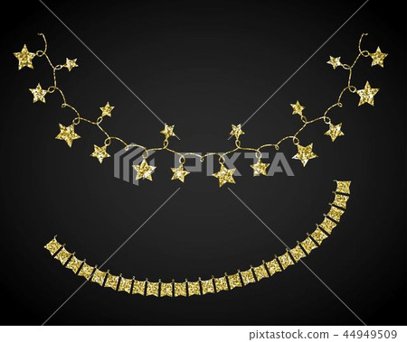 Glitter golden festoons. Flags and stars - Stock Illustration [44949509 ...