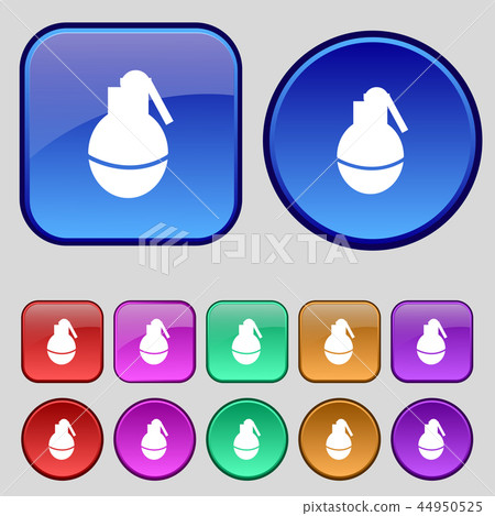Hand Grenade icon sign. A set of twelve vintage bu 44950525