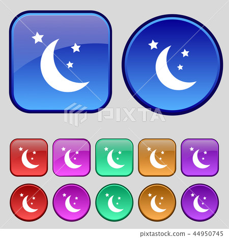 moon icon sign. A set of twelve vintage buttons fo moon icon sign. A set of twelve vintage buttons fo 44950745