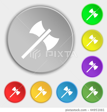 Battle axe icon sign. Symbol on eight flat buttons 44951081