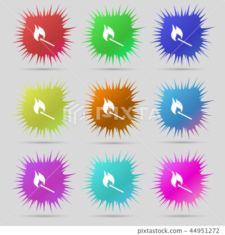 burning match icon sign. A set of nine original ne 44951272