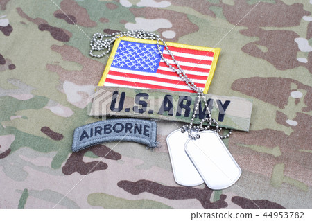 US ARMY airborne tab, flag patch, dog tags US ARMY airborne tab, flag patch, dog tags 44953782