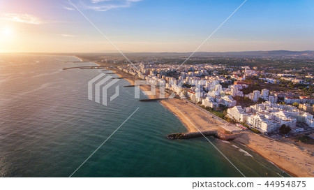 Aerial. Landscape from the sky of the beaches of the Algarve Quarteira Vilamoura. Aerial. Landscape from the sky of the beaches of the Algarve Quarteira Vilamoura. 44954875