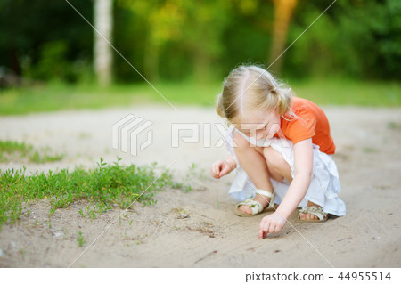 Adorable little girl catching little babyfrogs 44955514