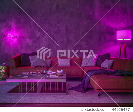 Night Interior With Purple Colored Lights Stock