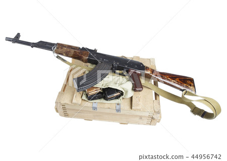 box of ammunition with AK rifle and ammunition 44956742