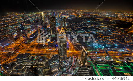 Dubai skyline during sunrise, United Arab Emirates. 44956942