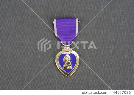 Purple Heart award on green uniform 44957026