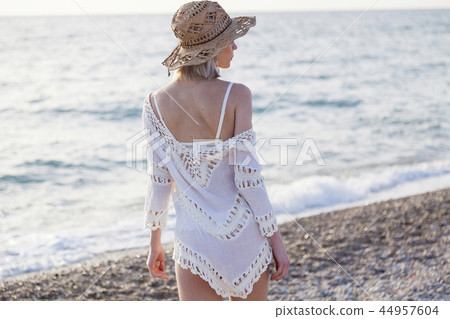 Portrait of fashionable women on the beach of the sea coast 44957604
