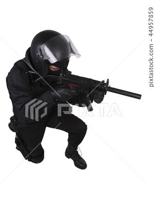 police special forces officer with submachine gun police special forces officer with submachine gun 44957859