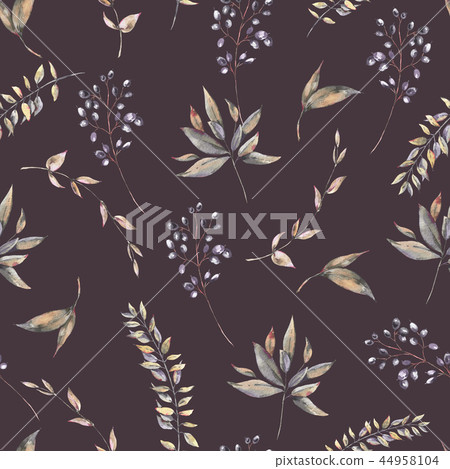 Exotic natural vintage watercolor seamless pattern of green leav 44958104