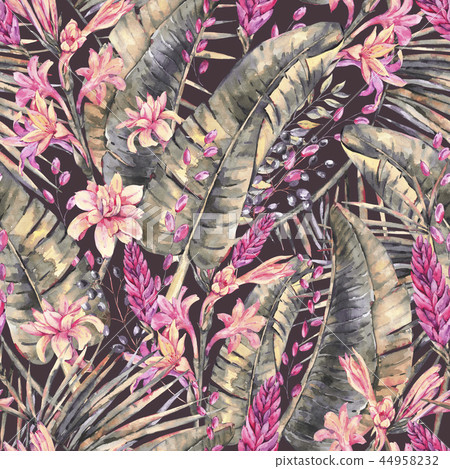 Exotic natural vintage watercolor seamless pattern of blooming o Exotic natural vintage watercolor seamless pattern of blooming o 44958232
