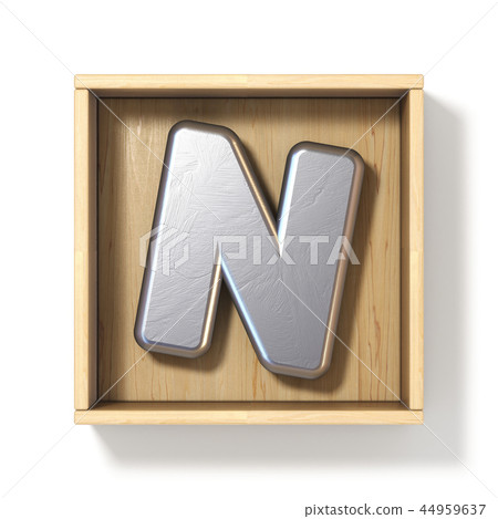 Silver metal letter N in wooden box 3D Silver metal letter N in wooden box 3D 44959637