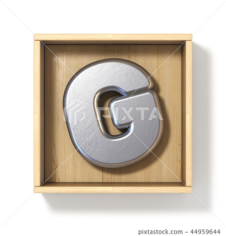 Silver metal letter G in wooden box 3D Silver metal letter G in wooden box 3D 44959644