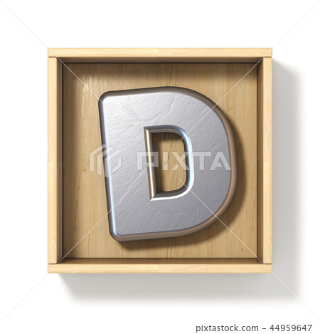 Silver metal letter D in wooden box 3D Silver metal letter D in wooden box 3D 44959647