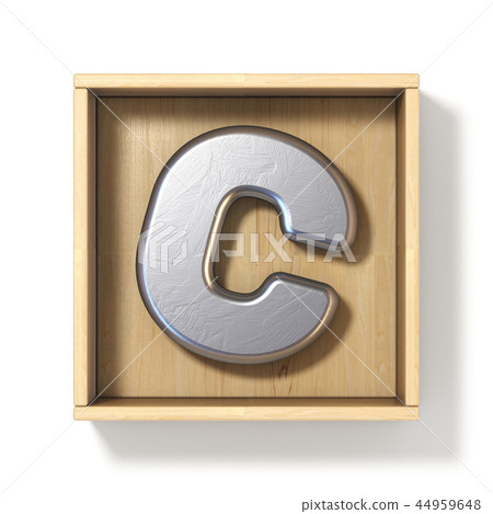 Silver metal letter C in wooden box 3D Silver metal letter C in wooden box 3D 44959648