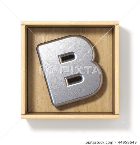 Silver metal letter B in wooden box 3D Silver metal letter B in wooden box 3D 44959649