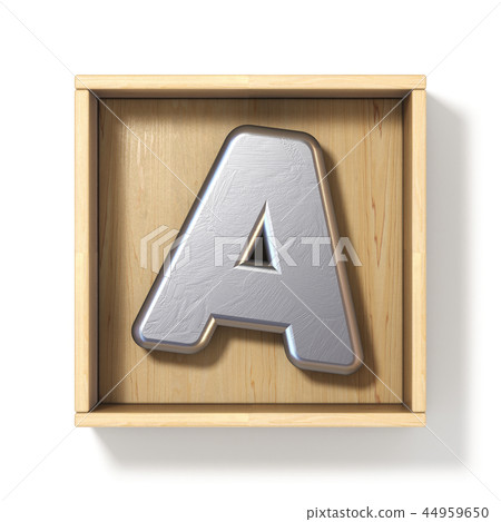 Silver metal letter A in wooden box 3D 44959650