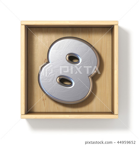 Silver metal number 8 EIGHT in wooden box 3D 44959652