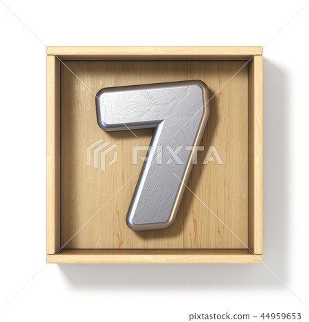 Silver metal number 7 SEVEN in wooden box 3D 44959653