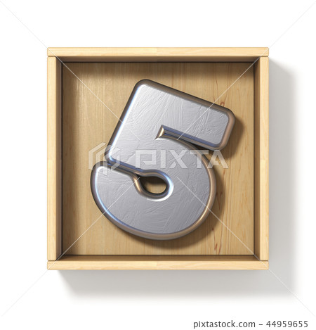 Silver metal number 5 FIVE in wooden box 3D 44959655