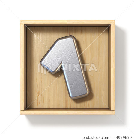 Silver metal number 1 ONE in wooden box 3D 44959659
