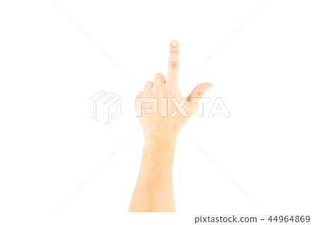 Asian male hand showing fingers like shooting gun. 44964869