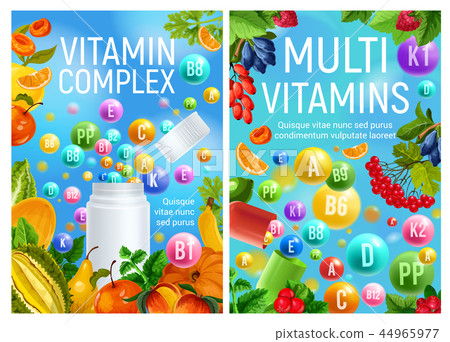 Multivitamins complex in fruits and berries poster 44965977