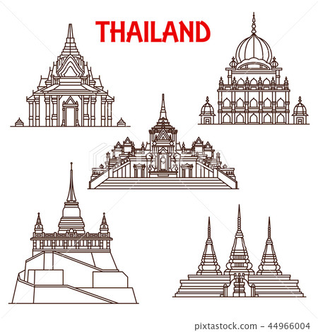 Thailand Bangkok temples vector line icons 44966004