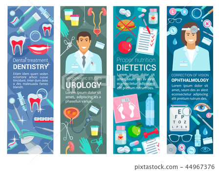 Dentistry, urology and dietetics health banners Dentistry, urology and dietetics health banners 44967376