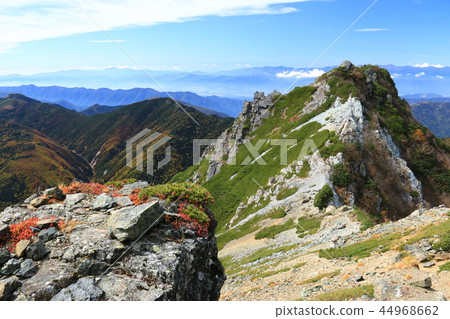 A way to the summit of Shiomiyama in the Southern Alps Overlooking Mt. Sanbetsu, Hondani, Chuo Alps, Mt. Ena over Tenguiwa just under the summit A way to the summit of Shiomiyama in the Southern Alps Overlooking Mt. Sanbetsu, Hondani, Chuo Alps, Mt. Ena over Tenguiwa just under the summit 44968662