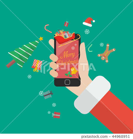 Santa Claus holding smartphone merry christmas Santa Claus holding smartphone merry christmas 44968951