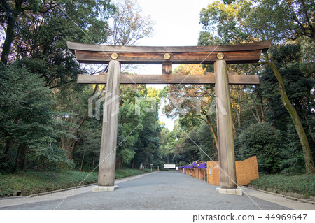 東京都明治神宮大鳥居 照片素材 圖片 圖庫