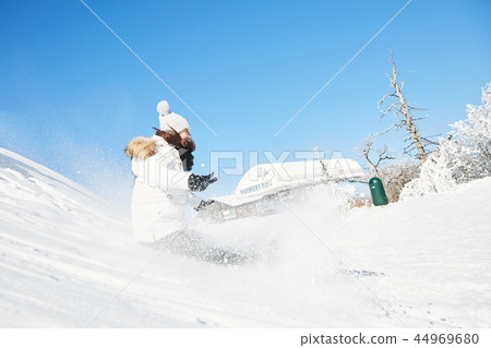 女人，冬天，雪，山 44969680