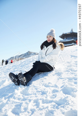 女人，冬天，雪，山 44970397