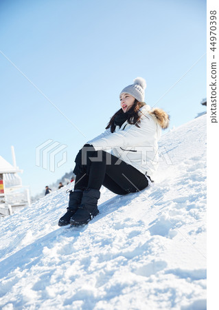 女人，冬天，雪，山 44970398