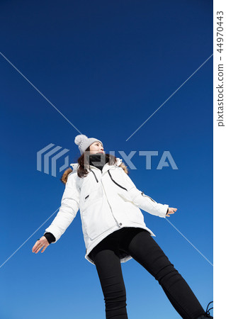 女人，冬天，雪，山 44970443