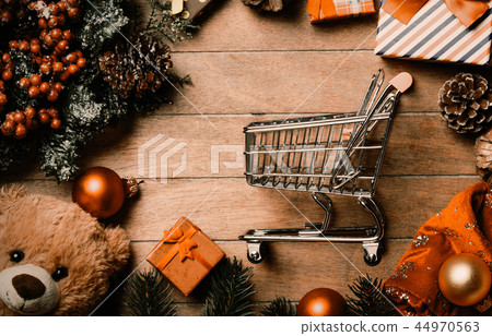 shopping cart and christmas decorations shopping cart and christmas decorations 44970563