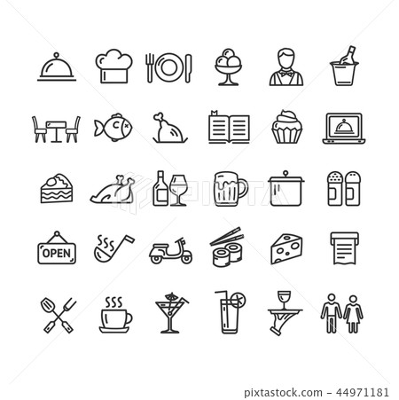 Restaurant Service Signs Black Thin Line Icon Set. Vector 44971181