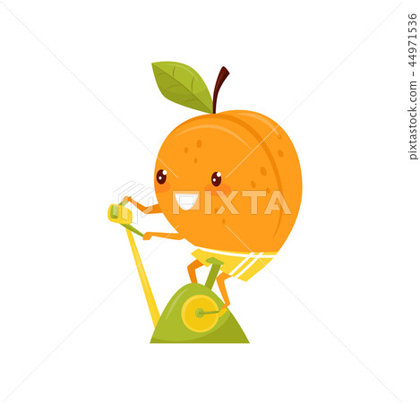 Funny peach training on an exercise bike, sportive fruit cartoon character doing fitness exercise Funny peach training on an exercise bike, sportive fruit cartoon character doing fitness exercise 44971536