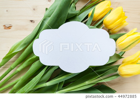 vintage frame and yellow tulips on wood background vintage frame and yellow tulips on wood background 44972885