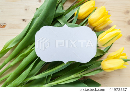 vintage frame and yellow tulips on wood background vintage frame and yellow tulips on wood background 44972887