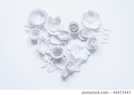 Heart from white paper flowers  44973447
