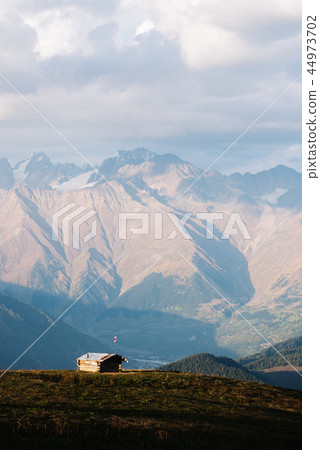 Mountain hut in the Caucasus Mountains, Georgia 44973702