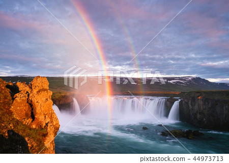 Waterfall Godafoss and rainbow, Iceland 44973713