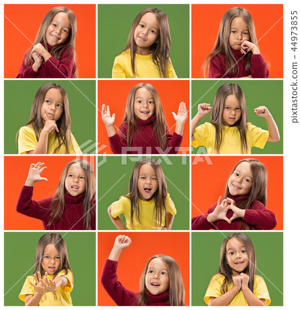 The collage of different human facial expressions, emotions and feelings of young teen girl. The collage of different human facial expressions, emotions and feelings of young teen girl. 44973855