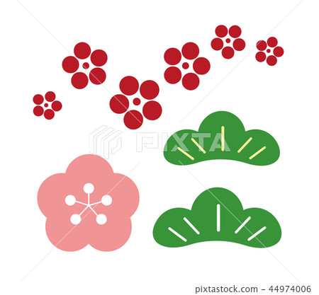 新年賀卡材料松葉梅花櫻花圖案設置圖矢量 新年賀卡材料松葉梅花櫻花圖案設置圖矢量 44974006