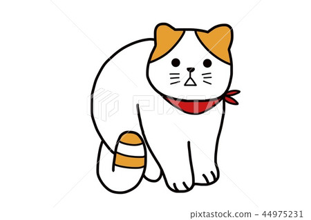 a cute white cat wearing a red scarf 44975231